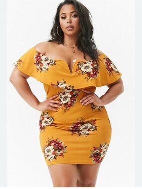 Plus Size Lillian Floral-Off the Shoulder-Bodycon Mini Dress-Size 0X Grande